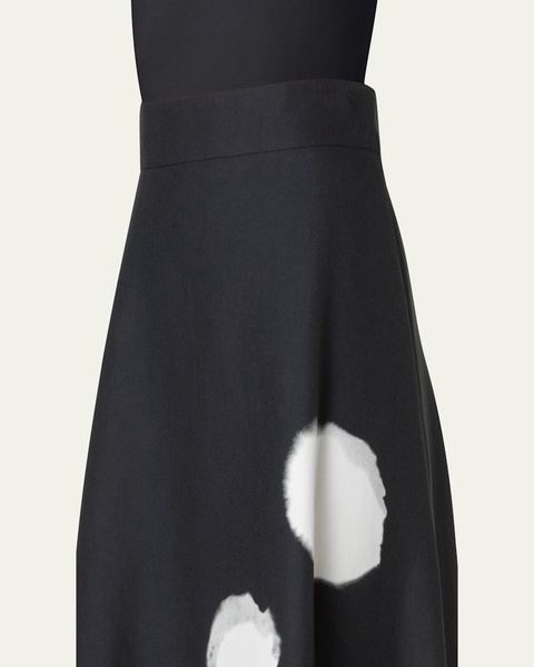 Windflower-Print Cotton Silk A-Line Midi Skirt