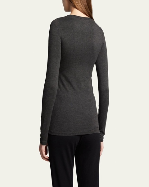 Soft Touch Flat-Edge Long-Sleeve Crewneck Top