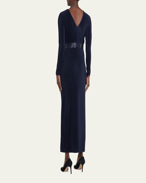 Jersey Dress w/ Beaded Hip Detail
