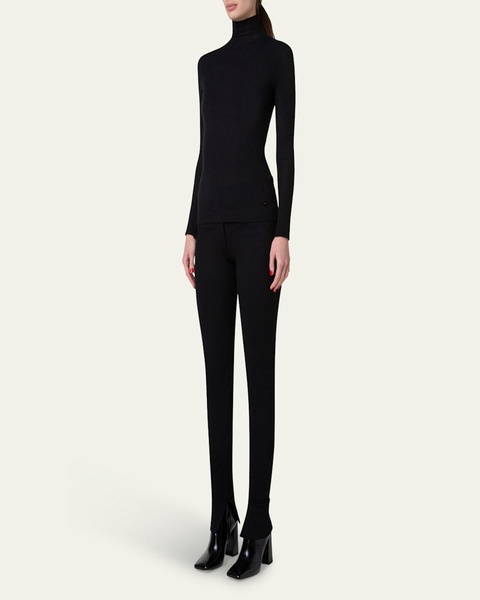 Cashmere-Silk Fine Ribbed Knit Pullover