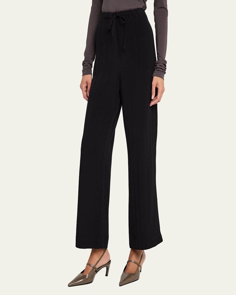 Striped Woven Straight-Leg Ankle Pull-On Trousers