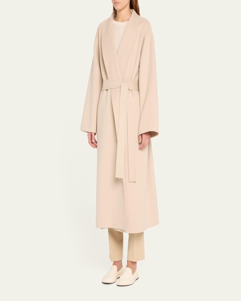 Shawl-Collar Cashmere Wrap Coat