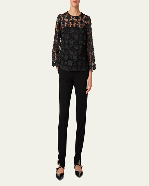3D Star Embroidery Tulle Loose Blouse