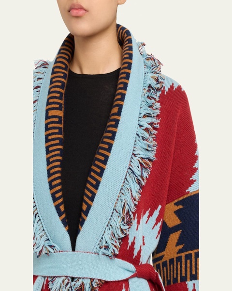Icon Jacquard Fringe Belted Cashmere Cardigan