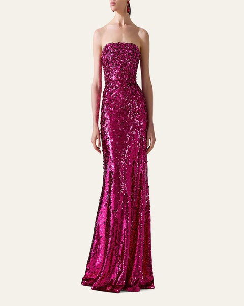 Sequined Strapless Wool Gown