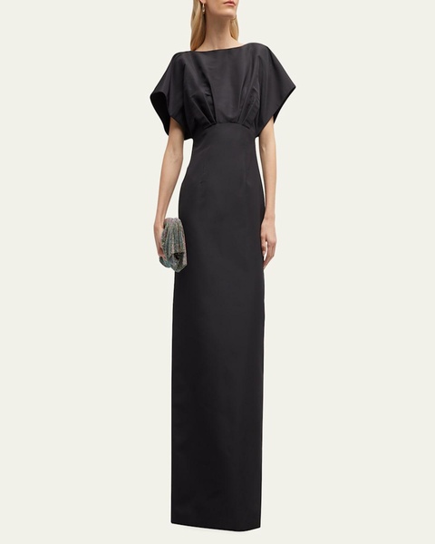 Silk Column Gown with Fan Bodice