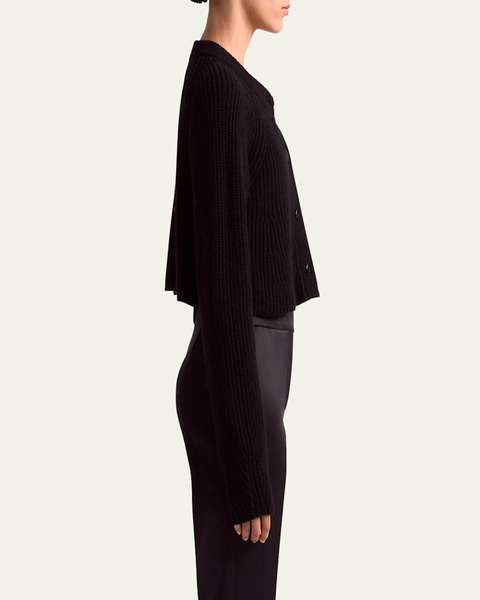 Drew Ribbed Wool Cashmere Cropped Cardigan Sweater