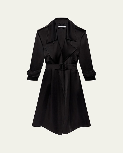 Soft Satin Belted Long Trench Coat