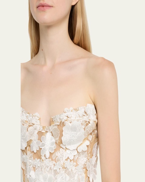 Jasmine Strapless Floral Applique Midi Dress