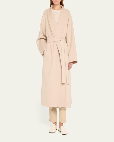 Shawl-Collar Cashmere Wrap Coat