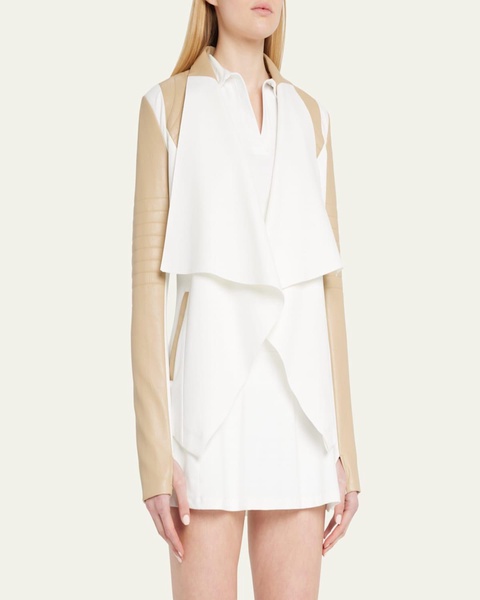 Drape-Front Quilted Faux-Leather Jacket