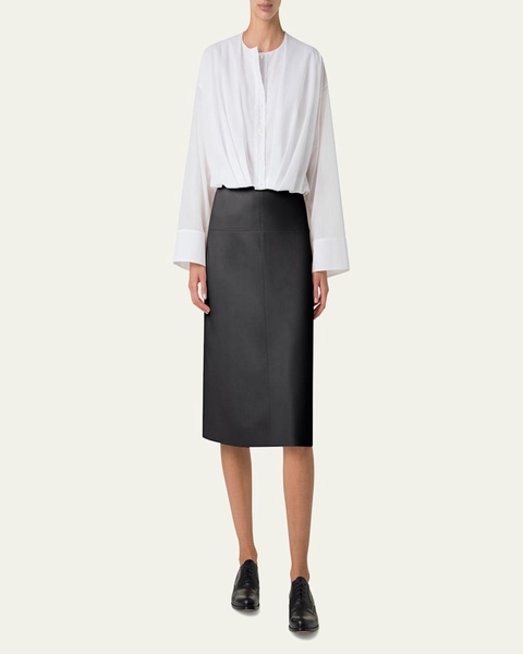 Pleated Button Down Cotton Voile Blouse