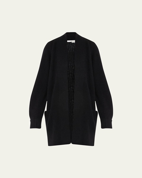Cashmere Shawl-Collar Open-Front Cardigan