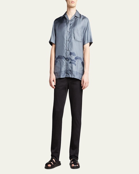 Men's Roman Tree-Print Silk Camp Shirt