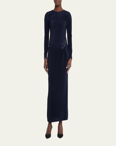 Jersey Dress w/ Beaded Hip Detail