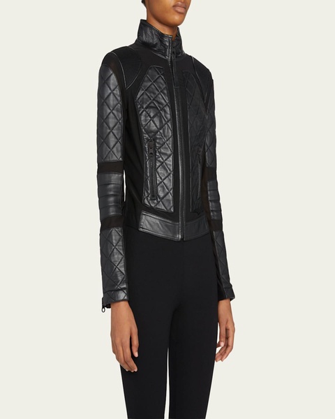 Quilted Leather & Mesh Moto Jacket