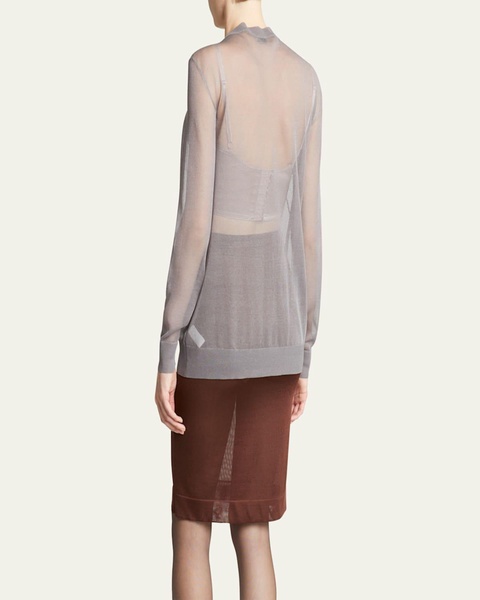 Sheer Knit Button-Front Cardigan