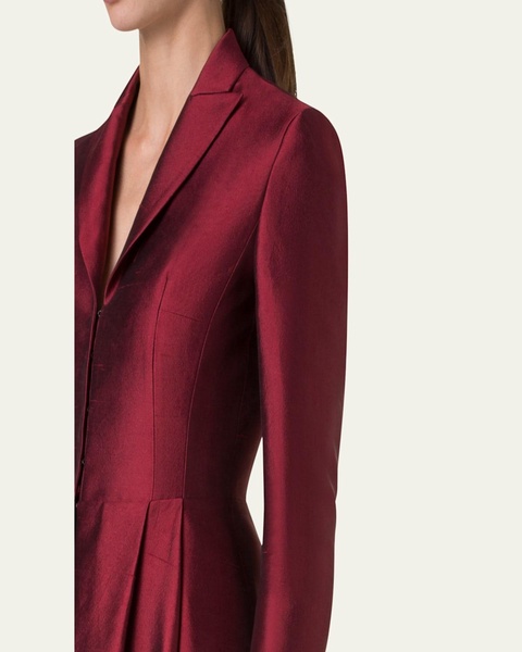 Dupion Three-Quarter Sleeve Pleated Cocktail Dress
