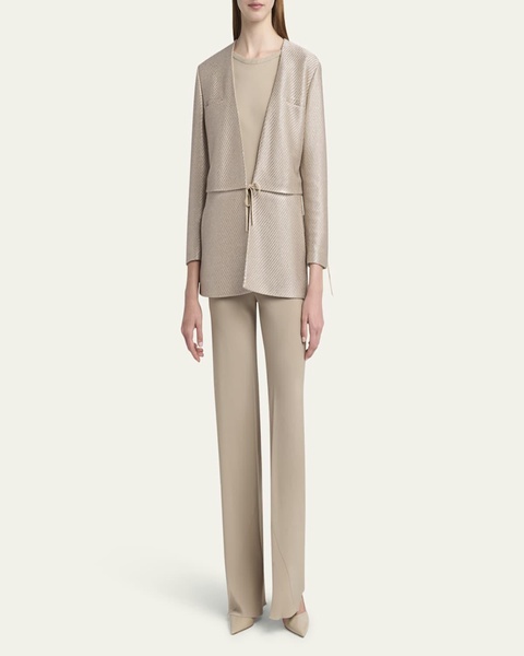 Shiny Raffia Jersey Jacquard Tie Jacket