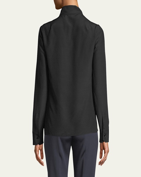 Split-Neck Silk Button-Front Blouse