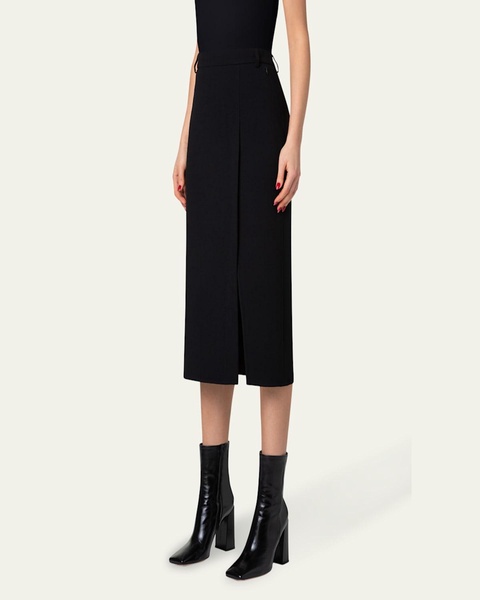 Pencil Wool Crepe Double-Face Skirt