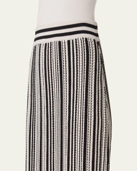 Crochet Knit Stripe Cotton Flared Midi Skirt