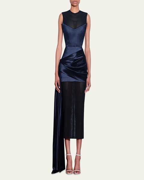 Strapless Corset Satin Mini Dress with Draped Panel