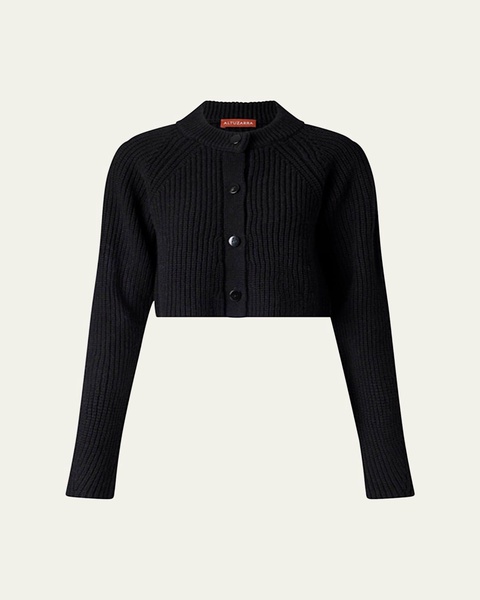 Drew Ribbed Wool Cashmere Cropped Cardigan Sweater