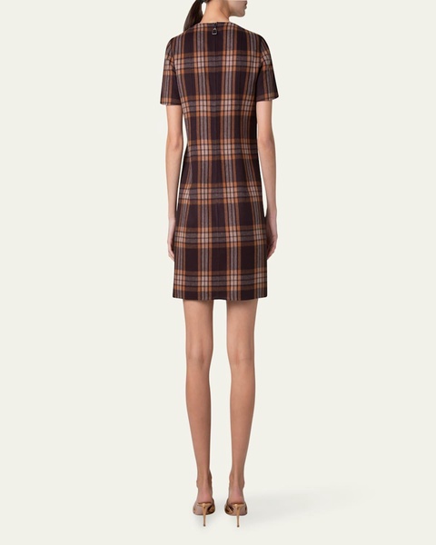 Reversible Check Silk Short Dress