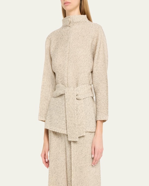 Warm Pleats Self-Tie Wool Tunic