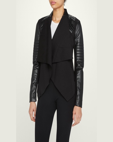 Drape-Front Quilted Faux-Leather Jacket