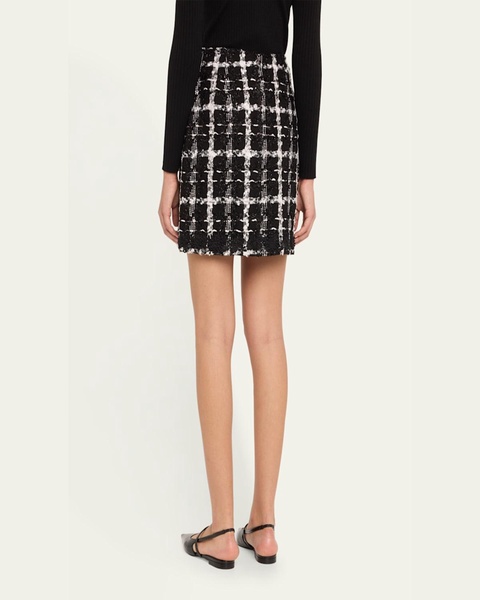 Metallic Check Tweed A-Line Mini Skirt