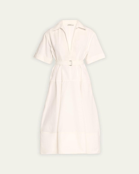 Deanna Belted Poplin Short-Sleeve Midi Shirtdress