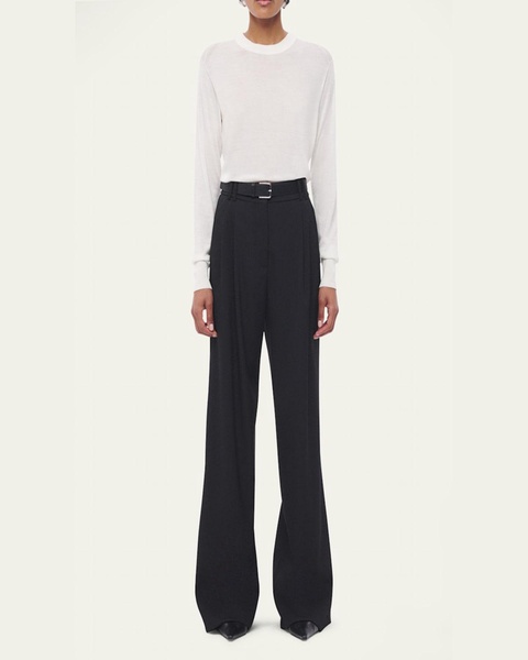 Pleated Wide Leg Wool Trousers