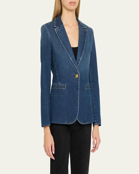 Macey Denim Notch-Collar Fitted Blazer
