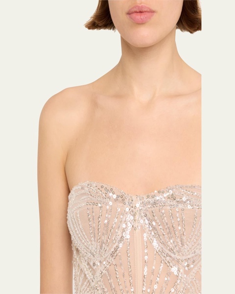 Giselle Blanc Strapless Bead & Sequin Gown