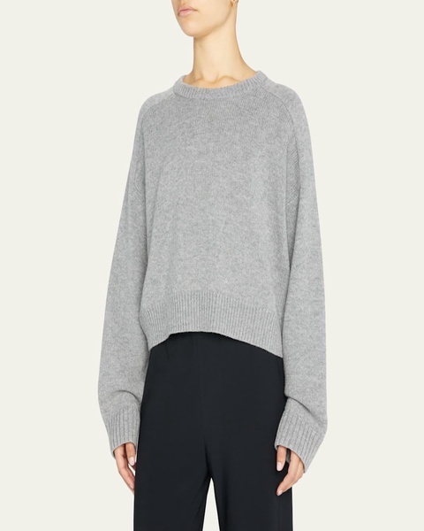 Bruzzi Wool-Cashmere Raglan-Sleeve Crop Sweater