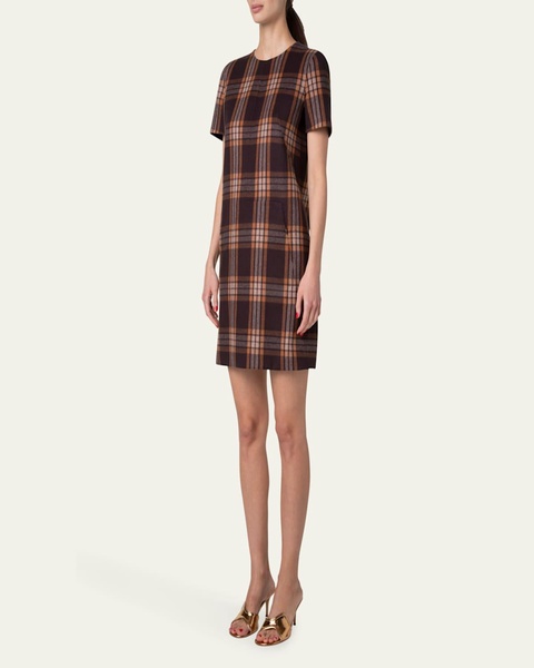 Reversible Check Silk Short Dress