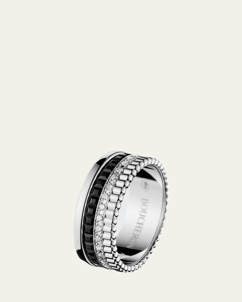 Quatre Small Ring in White Gold with Diamonds and Black PVD