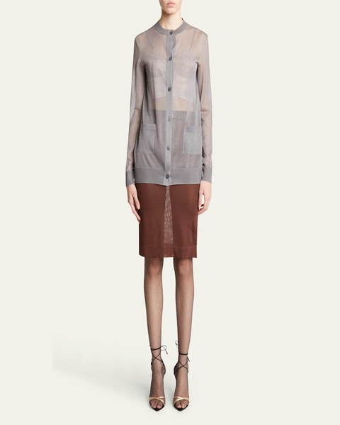 Sheer Knit Button-Front Cardigan