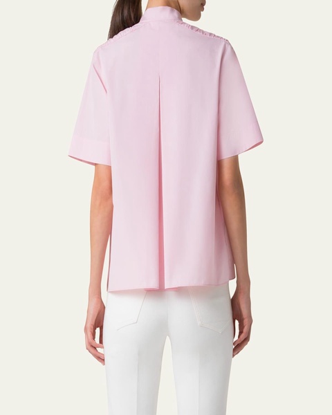 Gathered-Shoulder Cotton Poplin Button-Down Blouse