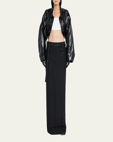 Long Trouser Skirt with Skinny Leather Belt