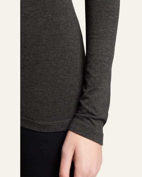 Soft Touch Flat-Edge Long-Sleeve Crewneck Top