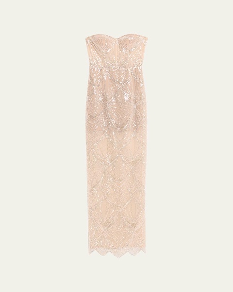 Giselle Blanc Strapless Bead & Sequin Gown