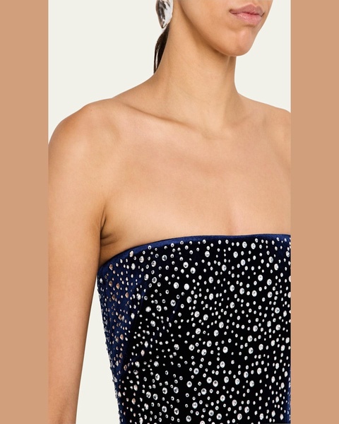 Strapless Crystal Velvet Midi Dress