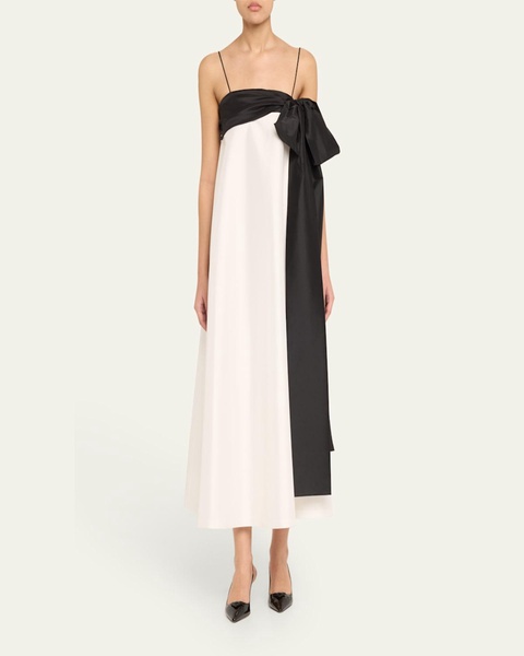 Colorblock Flowy Long Dress with Bow