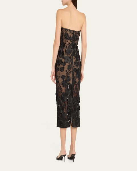 Jasmine Strapless Floral-Embroidered Midi Dress