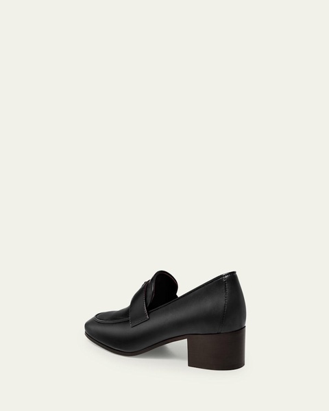 Leather Medallion Heeled Loafers