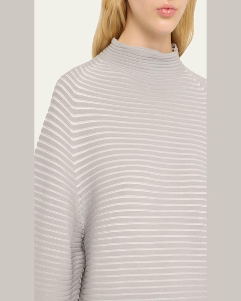 Funnel-Neck Circle Knit Wool Top