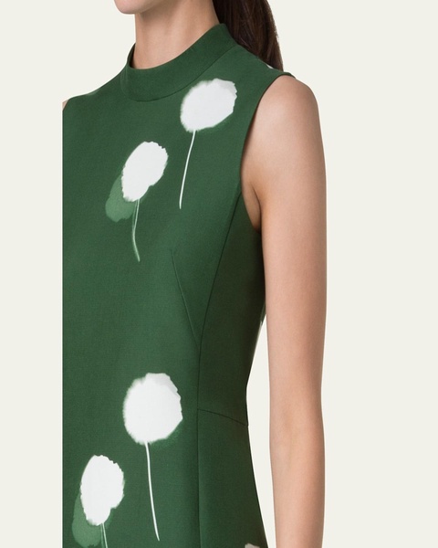 Windflower-Print Sleeveless Cotton-Silk Dress